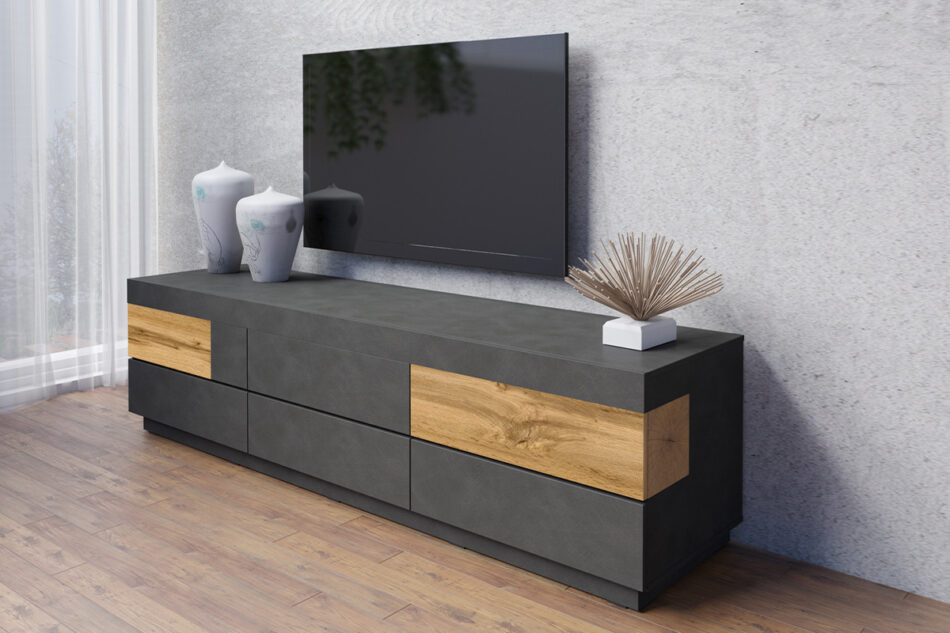 SILKE Szafka RTV antracytowy/dąb - zdjęcie 2