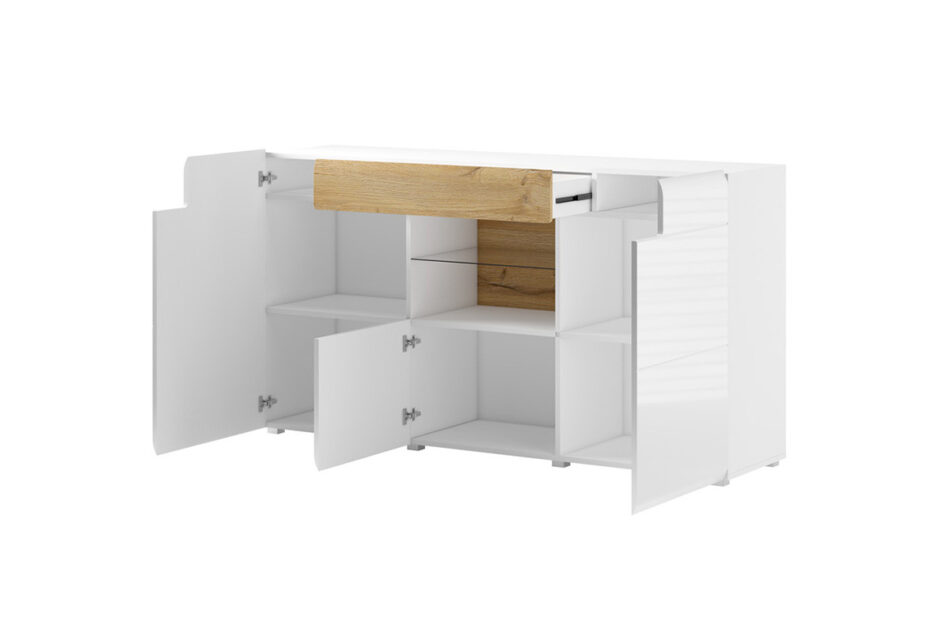 TOLEDO Komoda z witryną biały/jasny dąb - zdjęcie 1