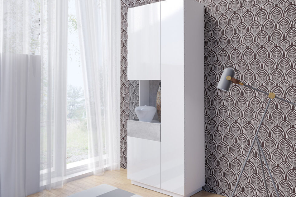 SILKE Witryna Lewa biały połysk/szary - zdjęcie 1