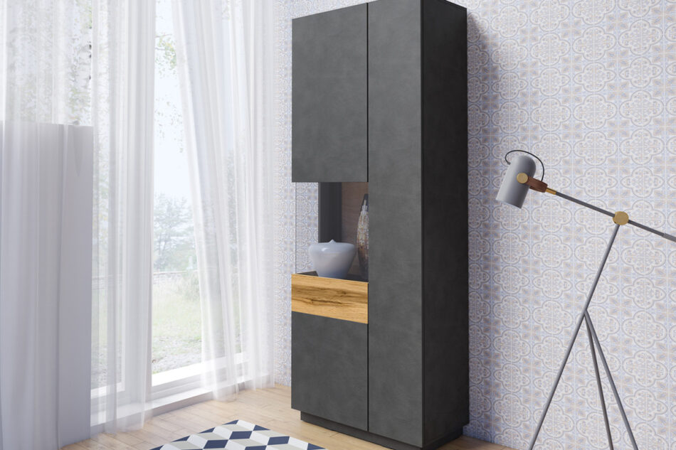 SILKE Witryna Lewa antracytowy/dąb - zdjęcie 1