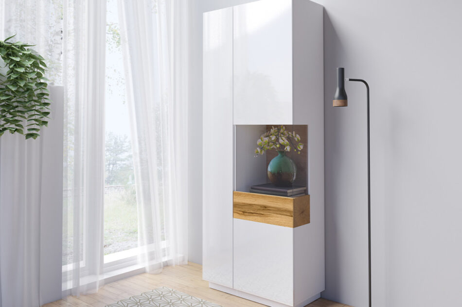 SILKE Witryna Prawa biały połysk/dąb - zdjęcie 1