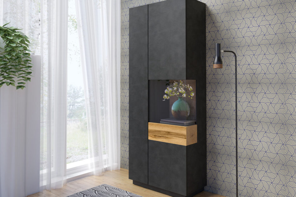 SILKE Witryna Prawa antracytowy/dąb - zdjęcie 1