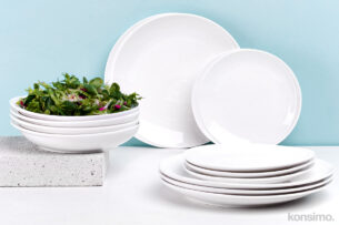 RESEDA, https://dev1-mda.konsimo.pl/kolekcja/reseda/ Zestaw obiadowy, 4 os. (12el) biały - zdjęcie