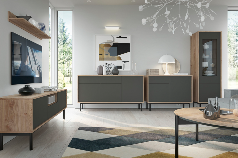 VARIA Szafka RTV antracytowy/dąb - zdjęcie 1