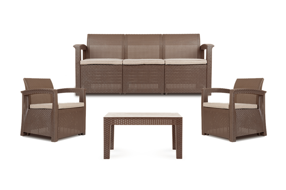 NEOMENS Zestaw mebli ogrodowych (3,1,1,st.) brązowy/beżowy - zdjęcie 0