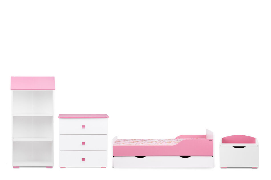 PABIS Zestaw meble do pokoju dziewczynki różowe 4 elementy biały/różowy - zdjęcie 0