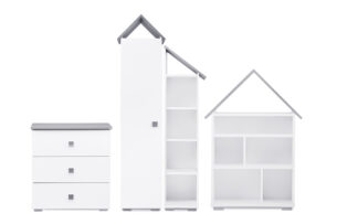 PABIS, https://dev1-mda.konsimo.pl/kolekcja/pabis/ Zestaw meble do pokoju dziecka szare 4 elementy biały/szary - zdjęcie