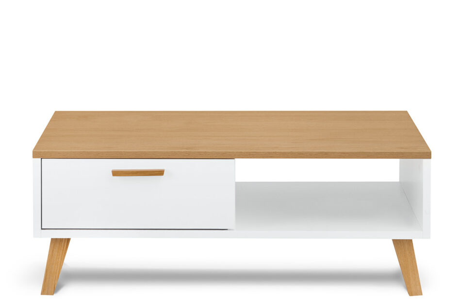 FRISK Komoda + Szafka RTV + Stolik kawowy biały/dąb naturalny - zdjęcie 2