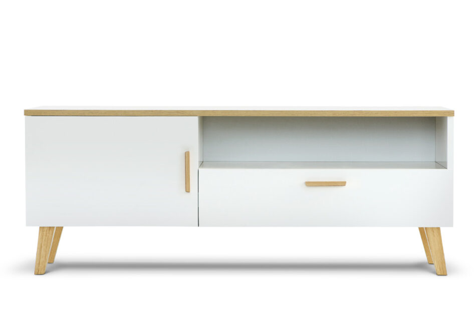 FRISK Komoda + Szafka RTV + Stolik kawowy biały/dąb naturalny - zdjęcie 3