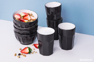 ARALES, CAMPI, https://dev1-mda.konsimo.pl/kolekcja/arales-campi/ Zestaw śniadaniowy, 4 os. brązowy/biały - zdjęcie