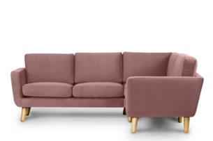 TAGIO, https://dev1-mda.konsimo.pl/kolekcja/tagio/ Różowy narożnik skandynawski welur prawy koralowy - zdjęcie