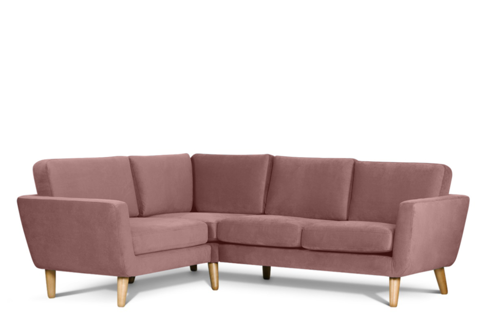 TAGIO Różowy narożnik skandynawski lewy welur koralowy - zdjęcie 1