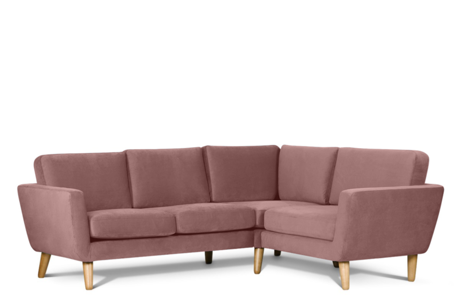 TAGIO Różowy narożnik skandynawski welur prawy koralowy - zdjęcie 1