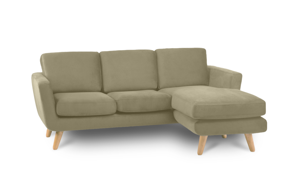 TAGIO Beżowy skandynawski narożnik z pufą / otomaną prawy beżowy - zdjęcie 1