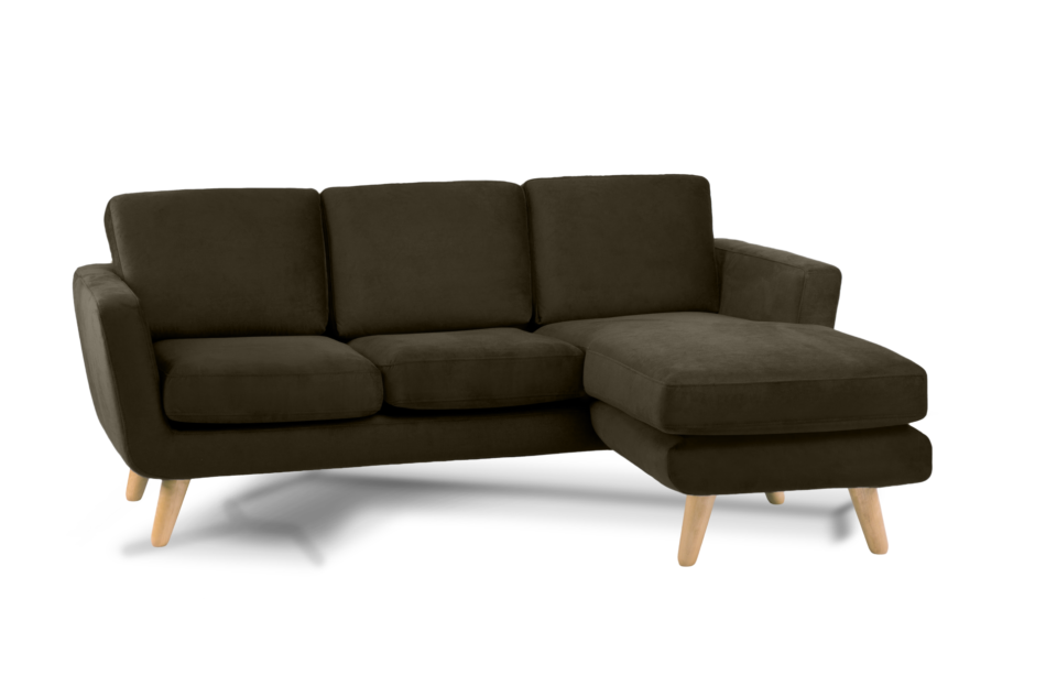 TAGIO Brązowy skandynawski narożnik z pufą / otomaną prawy brązowy - zdjęcie 1