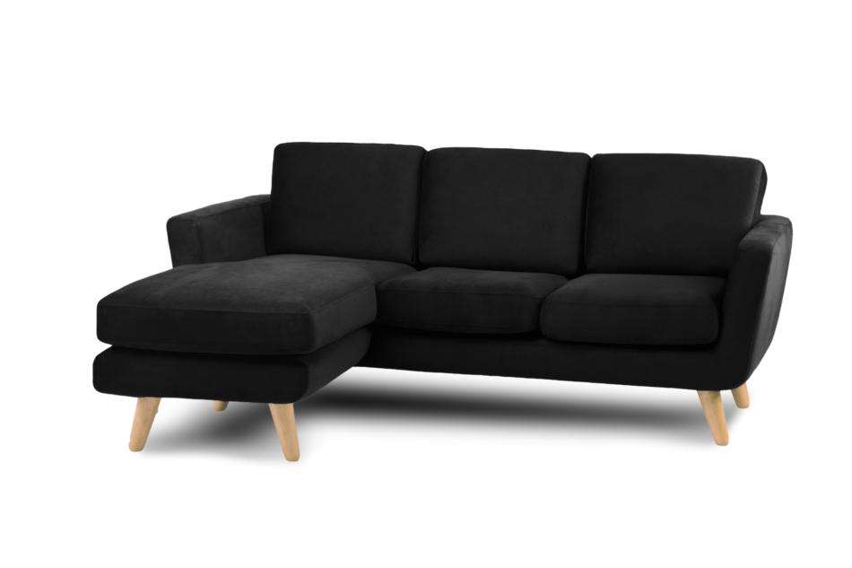 TAGIO Czarny skandynawski narożnik z pufą / otomaną lewy czarny - zdjęcie 1