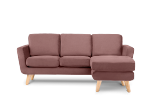 TAGIO, https://dev1-mda.konsimo.pl/kolekcja/tagio/ Różowy skandynawski narożnik z pufą / otomaną prawy koralowy - zdjęcie