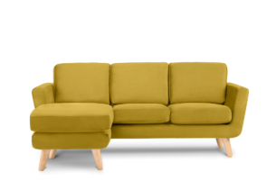 TAGIO, https://dev1-mda.konsimo.pl/kolekcja/tagio/ Żółty skandynawski narożnik z pufą / otomaną lewy żółty - zdjęcie