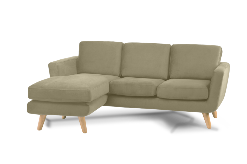 TAGIO Beżowy skandynawski narożnik z pufą / otomaną lewy beżowy - zdjęcie 1