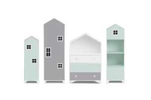 MIRUM, https://dev1-mda.konsimo.pl/kolekcja/mirum/ Zestaw meble domki dla chłopca szare 4 elementy biały/ciemny miętowy/szary - zdjęcie