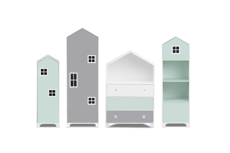 MIRUM Zestaw meble domki dla chłopca szare 4 elementy biały/ciemny miętowy/szary - zdjęcie 0