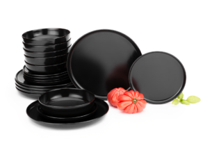 VICTO, https://dev1-mda.konsimo.pl/kolekcja/victo/ Zestaw obiadowy 6os. (18 el.) czarny/matowy - zdjęcie