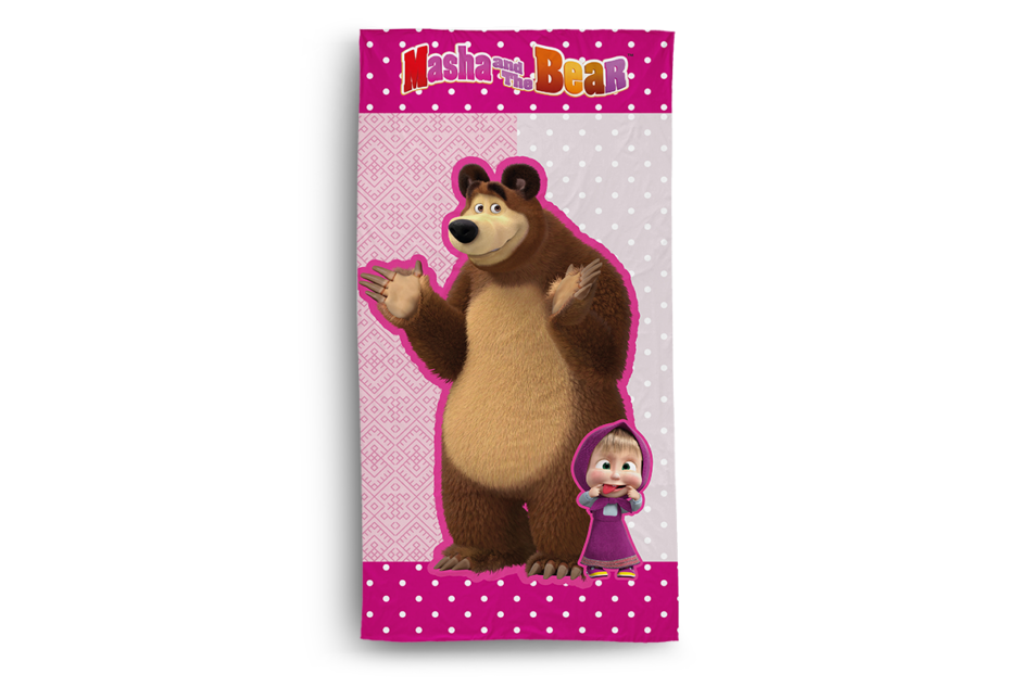 FABULIO Ręcznik Masha and the Bear różowy/brązowy - zdjęcie