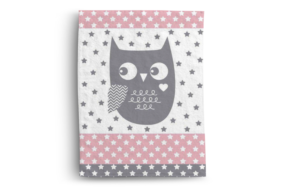 COLIO Koc dziecięcy sowa różowy/szary/biały - zdjęcie