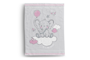 TIMMO, https://dev1-mda.konsimo.pl/kolekcja/timmo/ Koc dziecięcy dinozaury szary/biały/różowy - zdjęcie