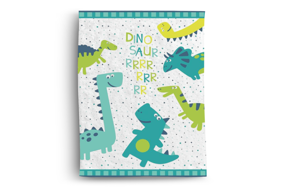 TIMMO Koc dziecięcy dinozaury biały/zielony/turkusowy - zdjęcie