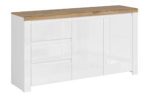 DAMINO, https://dev1-mda.konsimo.pl/kolekcja/damino/ Komoda biały połysk/dąb wotan - zdjęcie