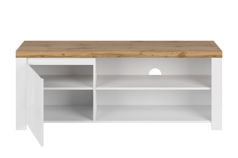 DAMINO Szafka RTV biały połysk/dąb wotan - zdjęcie 1