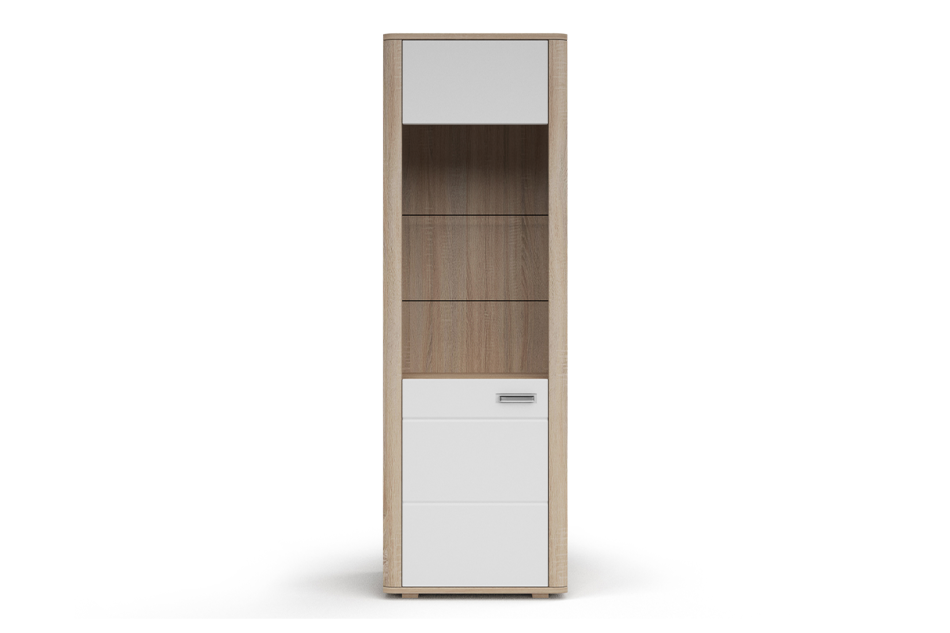 MOLDIS Szklana witryna z półkami do salonu biały połysk/dąb canyon - zdjęcie 0