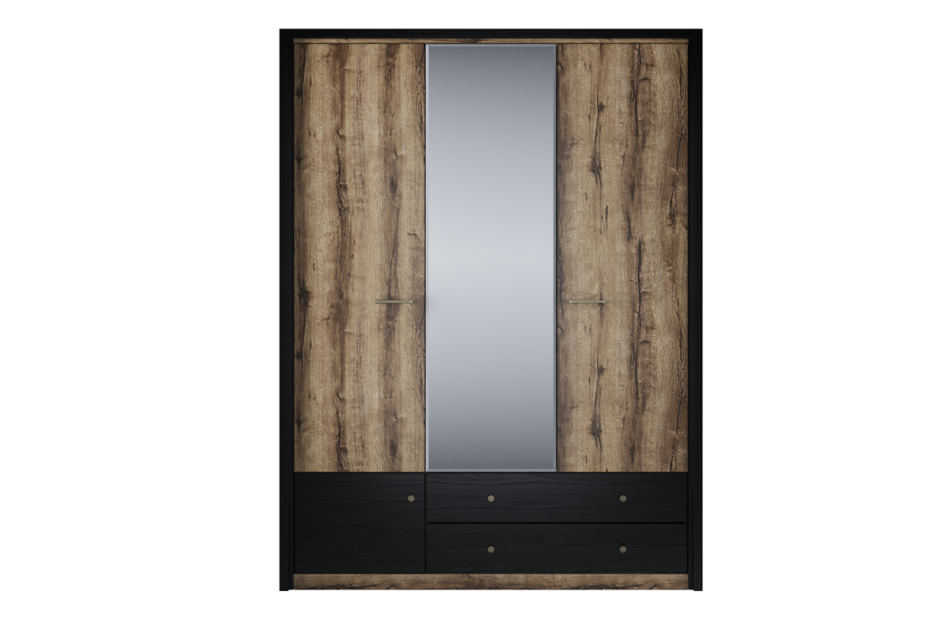 LANDU Nowoczesna szafa z lustrem dąb monastery/czarny - zdjęcie 1