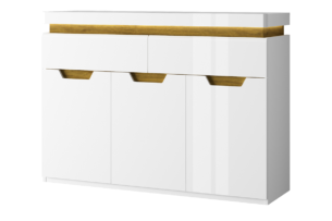 TECTO, https://dev1-mda.konsimo.pl/kolekcja/tecto/ Komoda w stylu skandynawskim biały połysk/dąb nawarra - zdjęcie