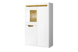 TECTO, https://dev1-mda.konsimo.pl/kolekcja/tecto/ Szklana witryna w stylu skandynawskim biały połysk/dąb nawarra - zdjęcie