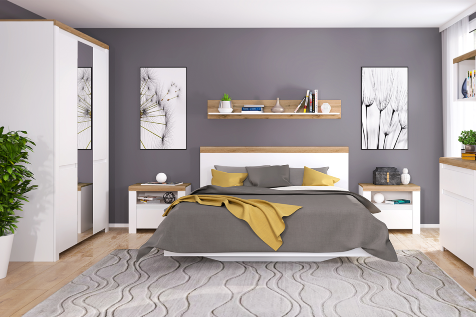 DAMINO Łóżko rama biały połysk/dąb wotan - zdjęcie 1