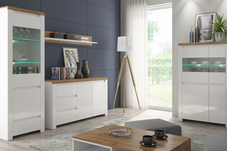 DAMINO Łóżko rama biały połysk/dąb wotan - zdjęcie 3