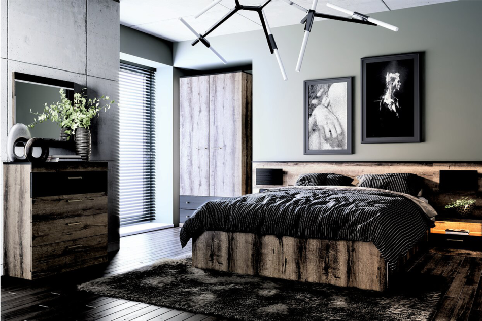 LANDU Nowoczesna szafa z lustrem dąb monastery/czarny - zdjęcie 3