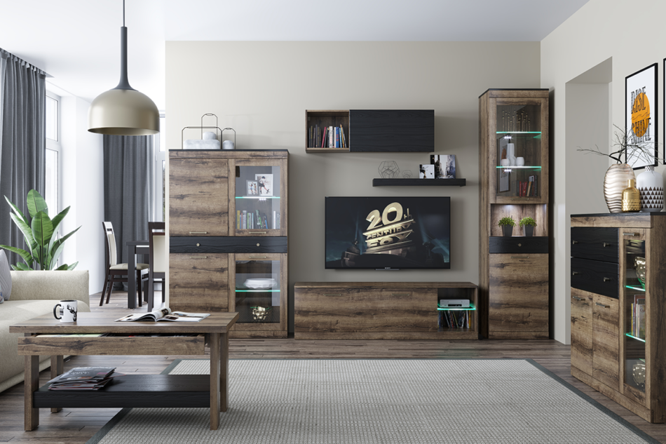 LANDU Nowoczesna szafa z lustrem dąb monastery/czarny - zdjęcie 4