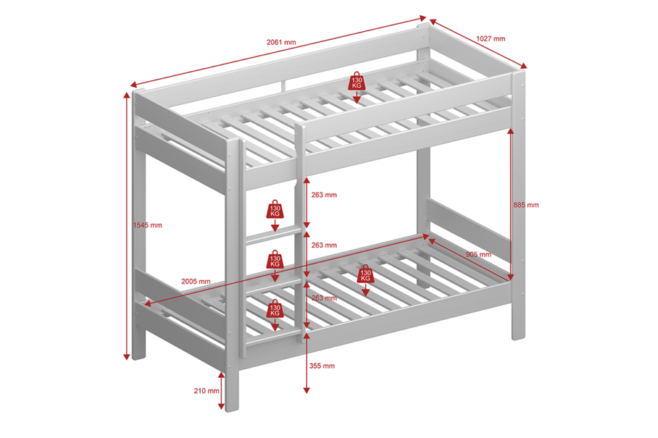 NICE Łóżko piętrowe ze stelażem biały - zdjęcie 9