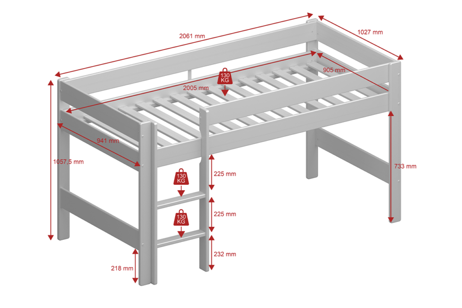 NICE Łóżko piętrowe ze stelażem biały - zdjęcie 4