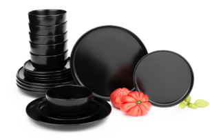 VICTO, https://dev1-mda.konsimo.pl/kolekcja/victo/ Zestaw obiadowy 6os. (18 el.) czarny/matowy - zdjęcie